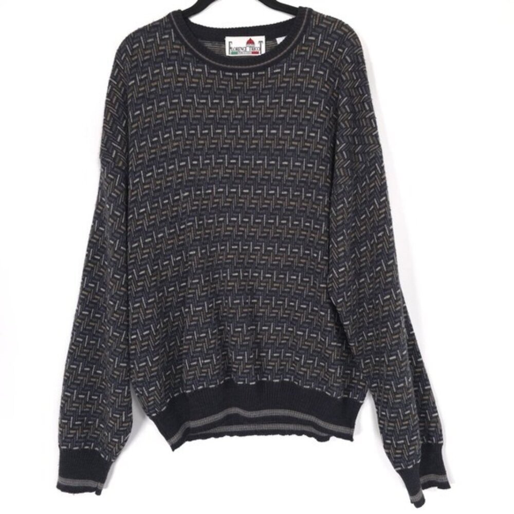 FLORENCE TRICOT Men's Sweater LARGE Vintage ITALY MADE Knit Geometric WOOL Blend